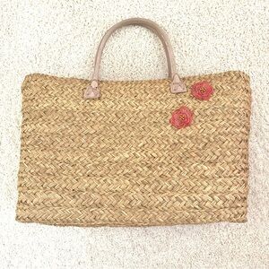 Large Woven Straw Tote with Floral Accents